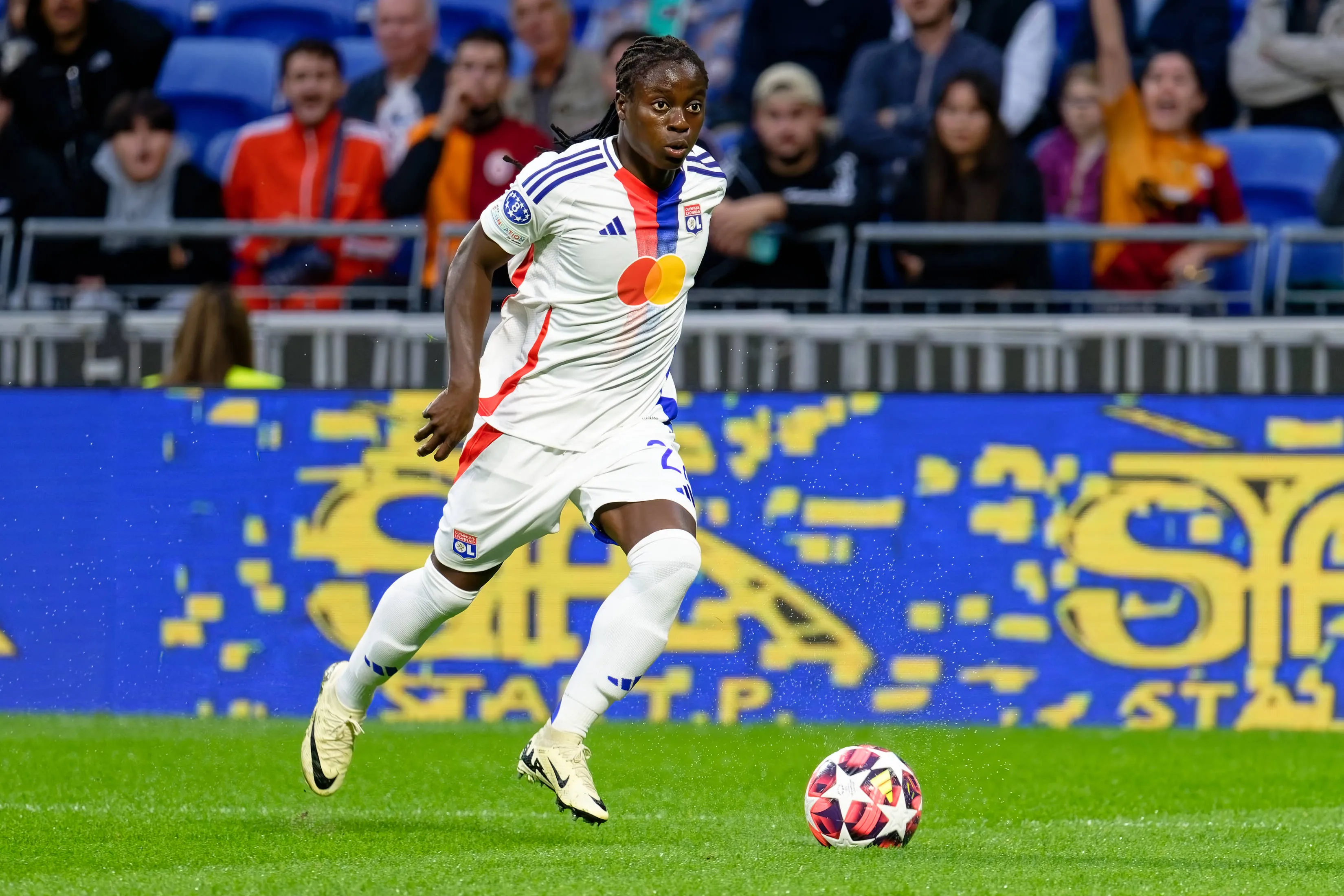 Tabitha Chawinga 22 Olympique Lyonnais in action close up during the Womens Champions League game between Olympique Lyonnais and Galatasaray SK at Groupama Stadium in Lyon, France Giuseppe 