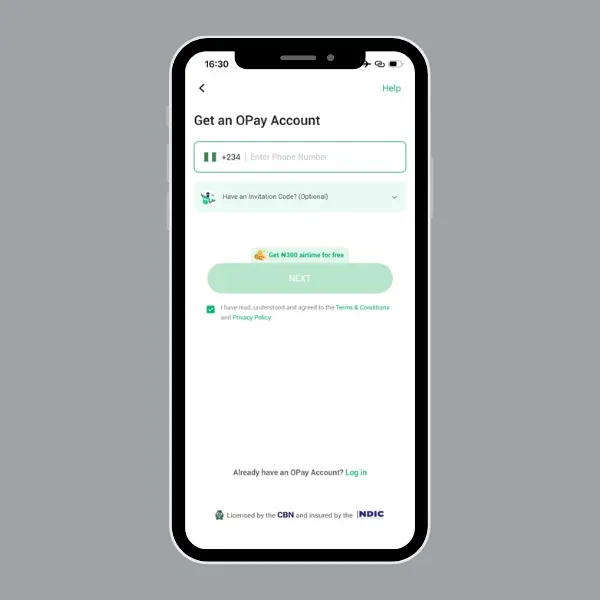 OPay Create Account Page