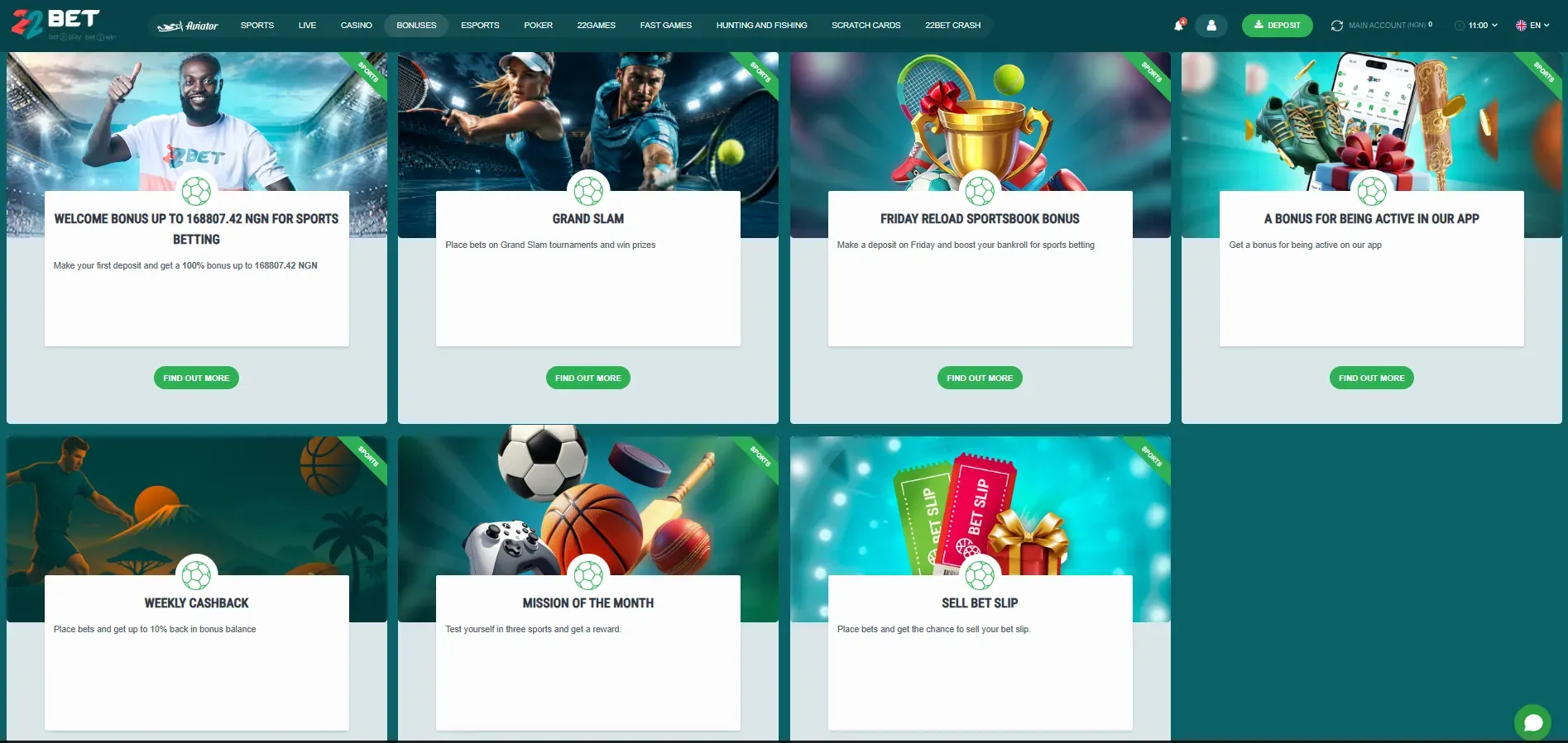 22bet promo page with offers for regular and new users.