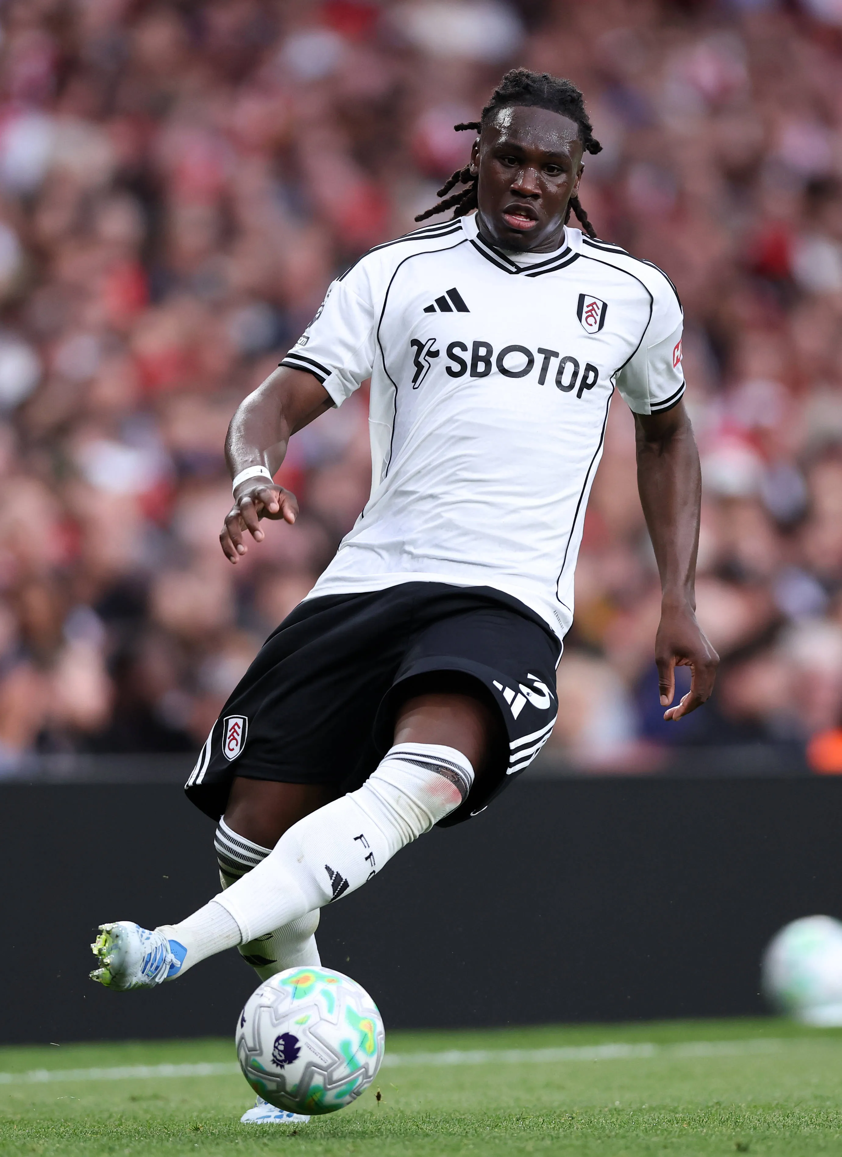 Calvin Bassey of Fulham during the Arsenal vs Fulham Premier League match at the Emirates Stadium, London