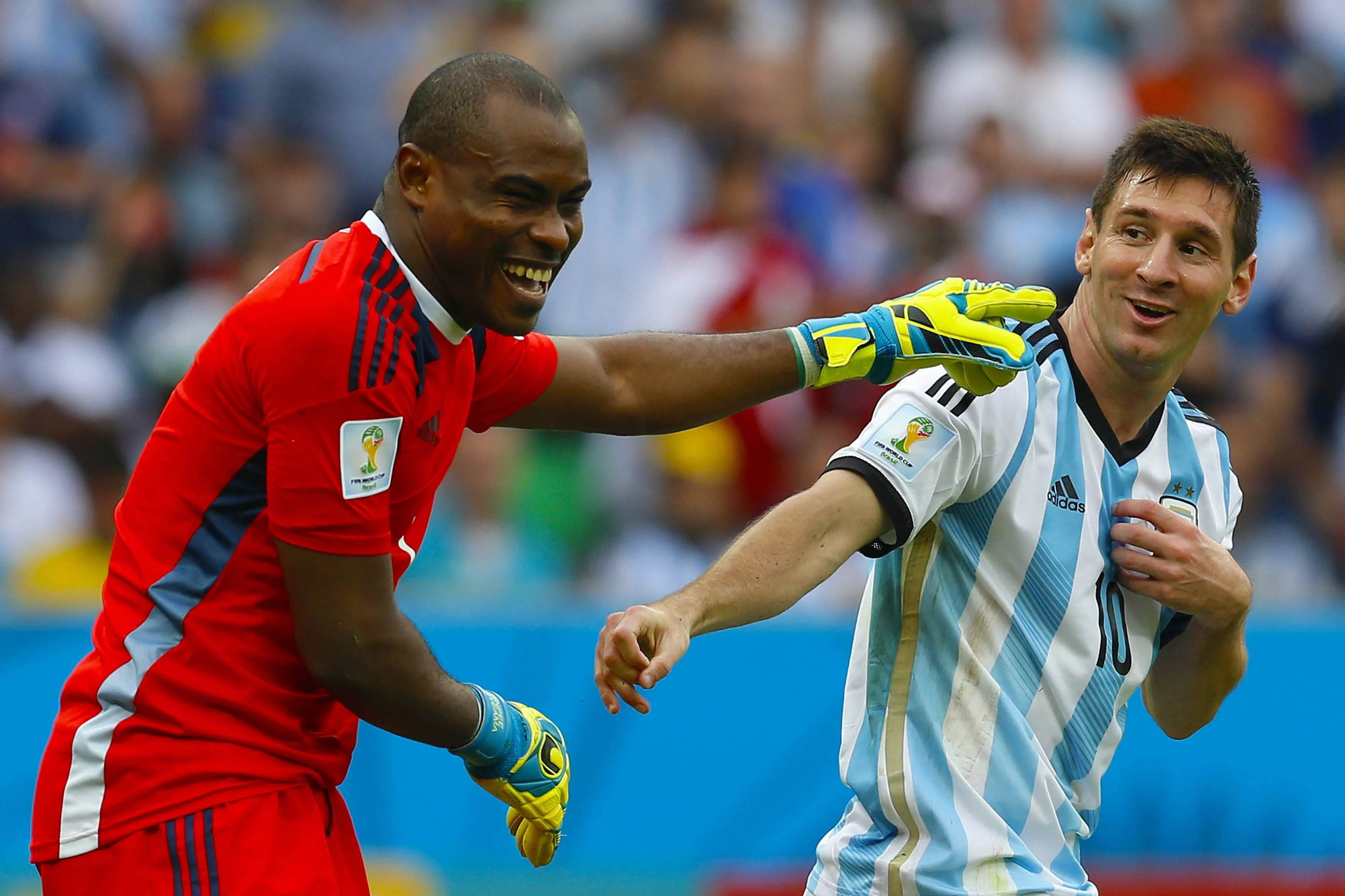 Vincent Enyeama of Nigeria and Lionel Messi of Argentina.