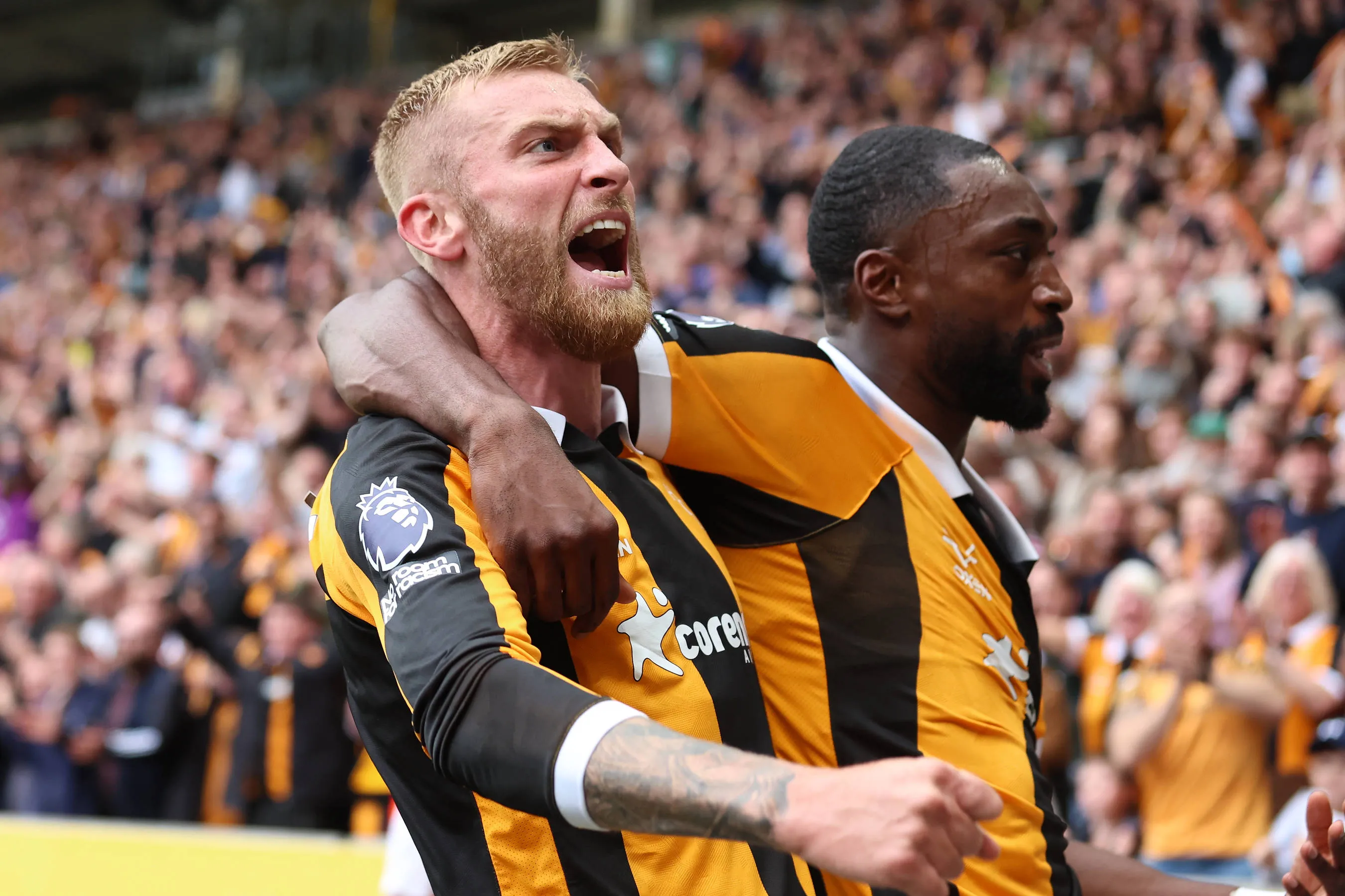 Oli McBurnie and Semi Ajayi celebrate