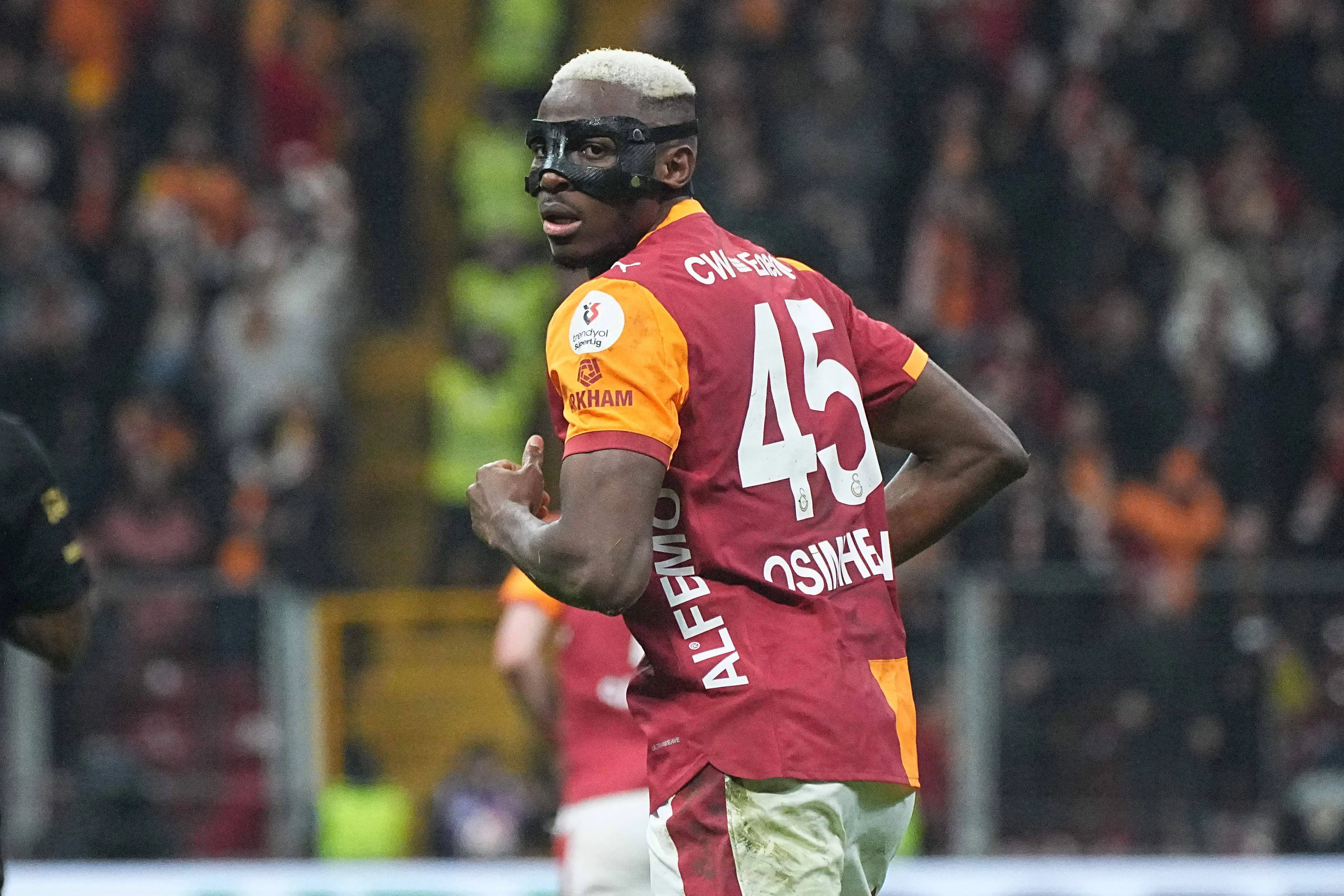 Victor Osimhen of Galatasaray SK celebrates after scoring the second goal of his team with teammates during the Trendyol Turkish Super League match between Galatasaray SK and Kayserispor
