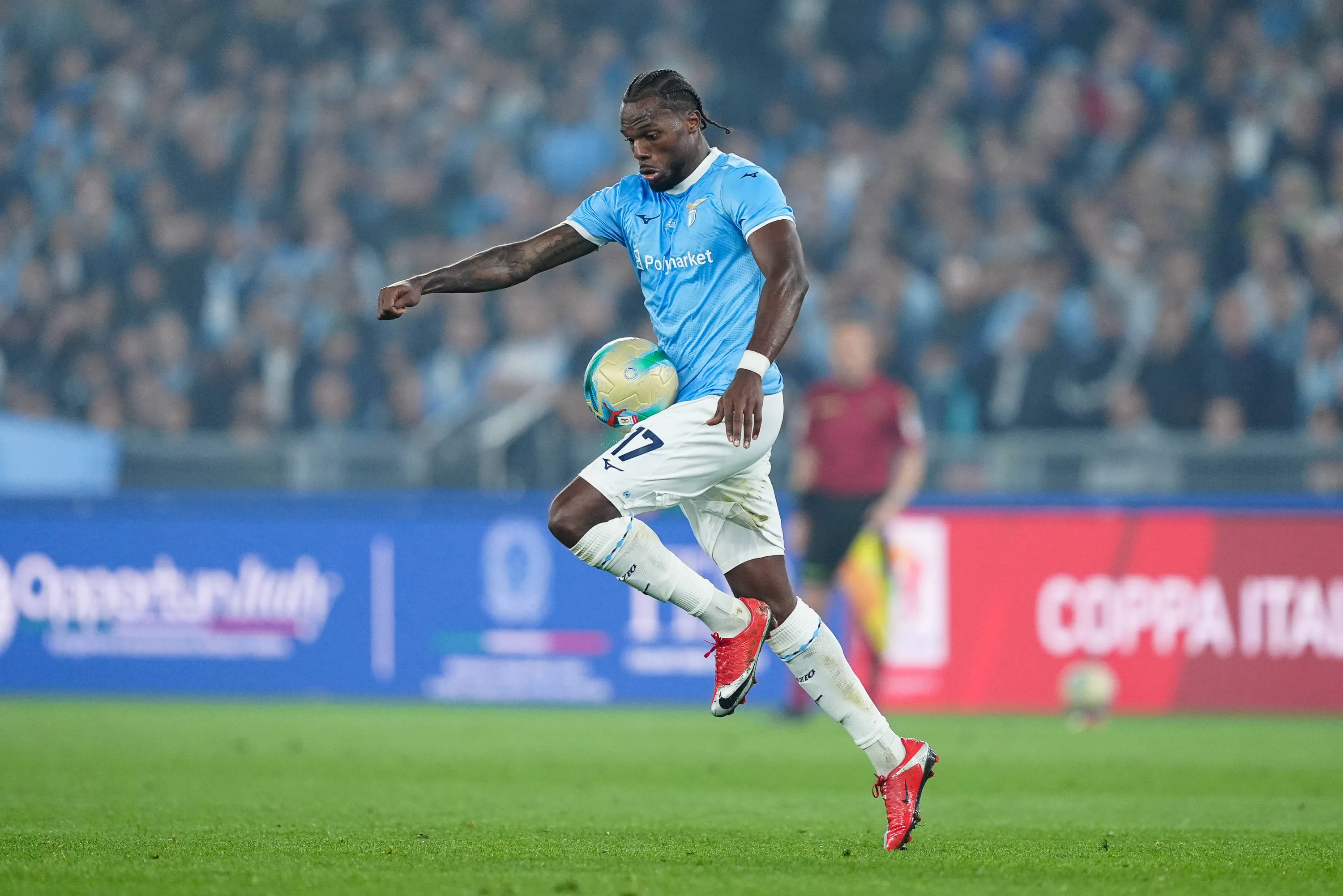 Nuno Tavares of SS Lazio controls the ball during the serie Coppa Italia Frecciarossa final match between SS Lazio and FC Internazionale at Olympic Stadium on May 13, 2026 in Rome, Italy Rome Stadio Olimpico Lazio Italy