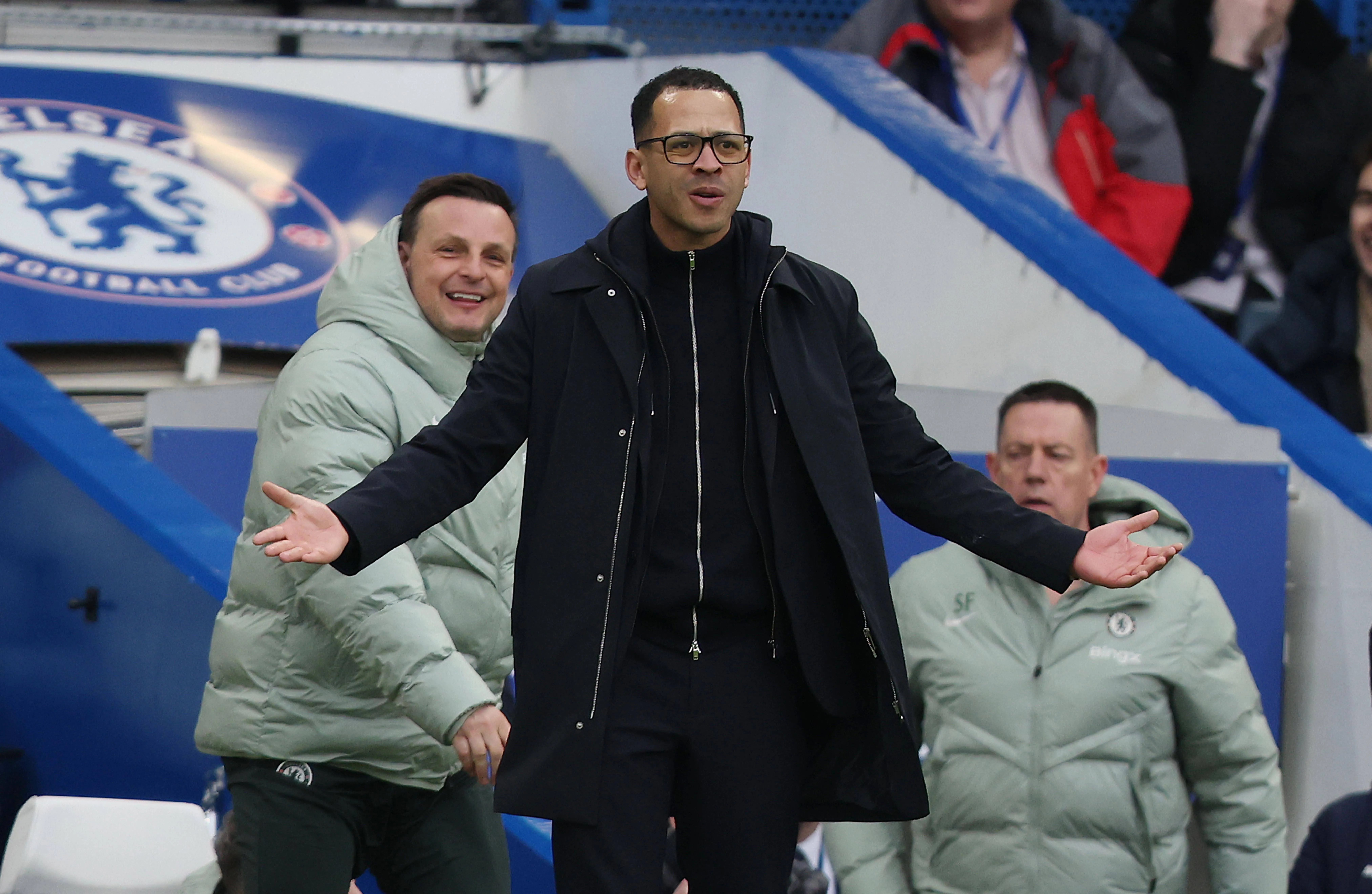 Liam Rosenior looks disappointed and dejected during the match between Chelsea FC and Burnley FC in the Premier League at Stamford Bridge