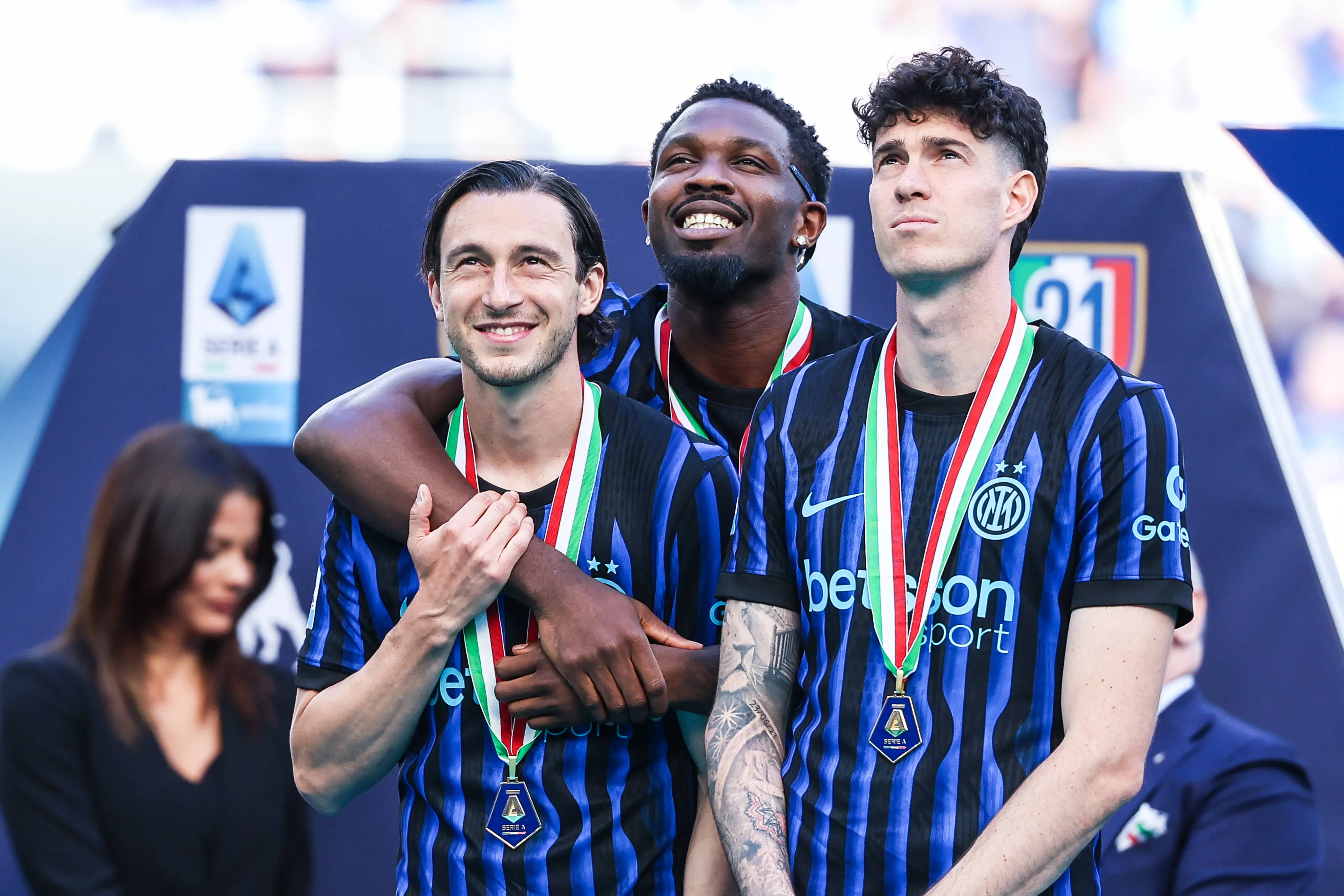 Marcus Thuram, Matteo Darmian and Alessandro Bastoni of Inter
