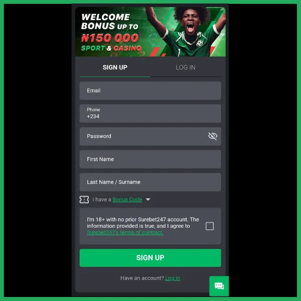 Surebet247 app sign up