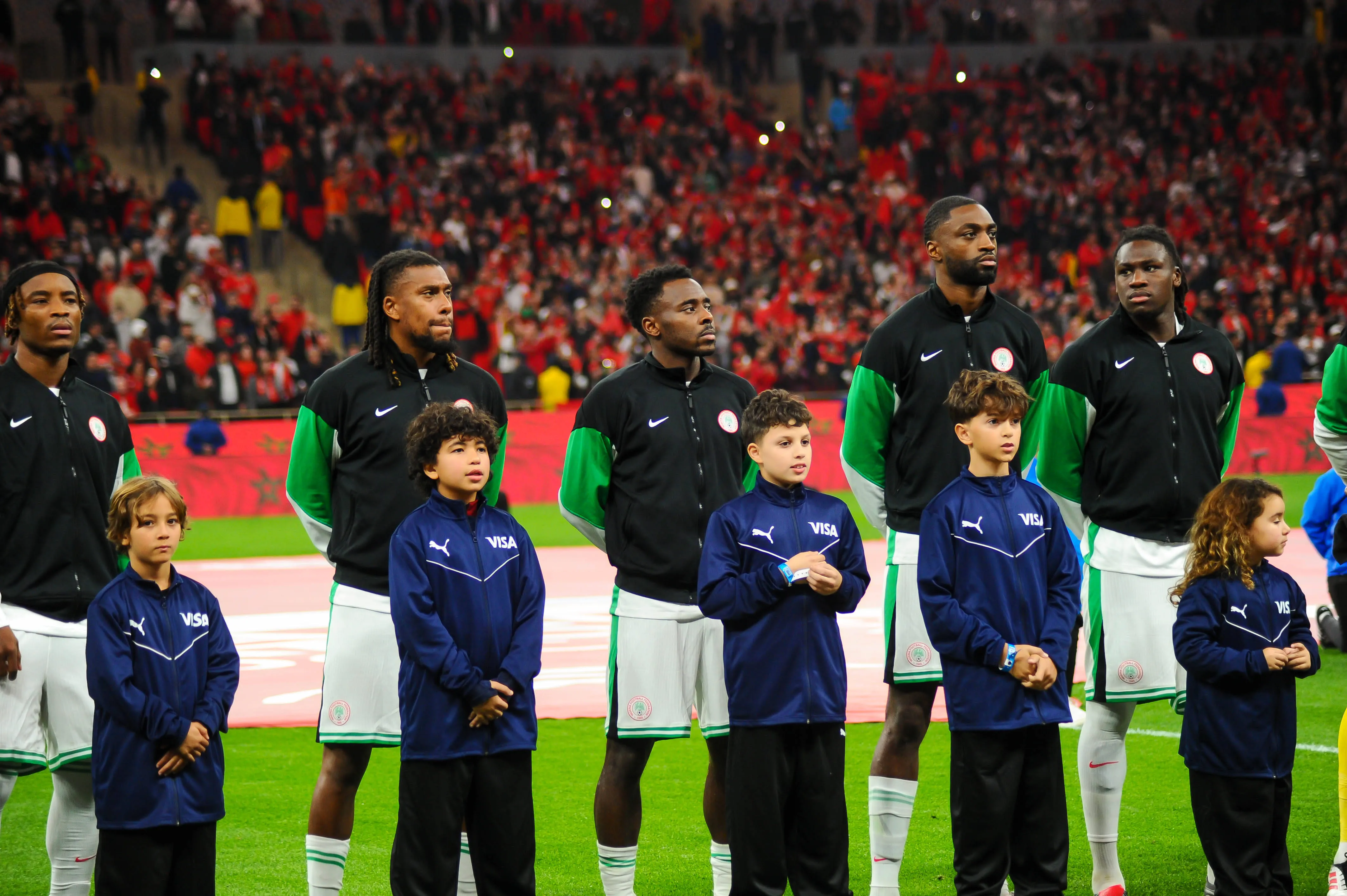 Super Eagles of Nigeria line up against Morocco