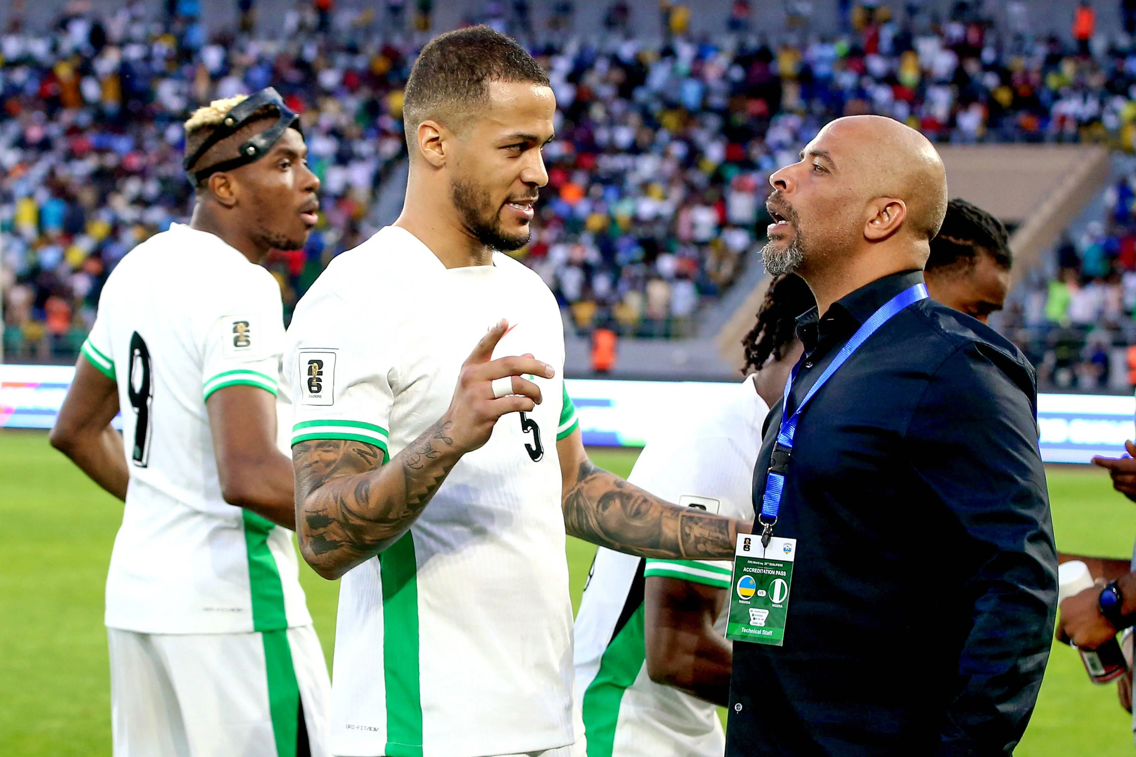 Former Super Eagles captain William Troost-Ekong and coach Eric Chelle