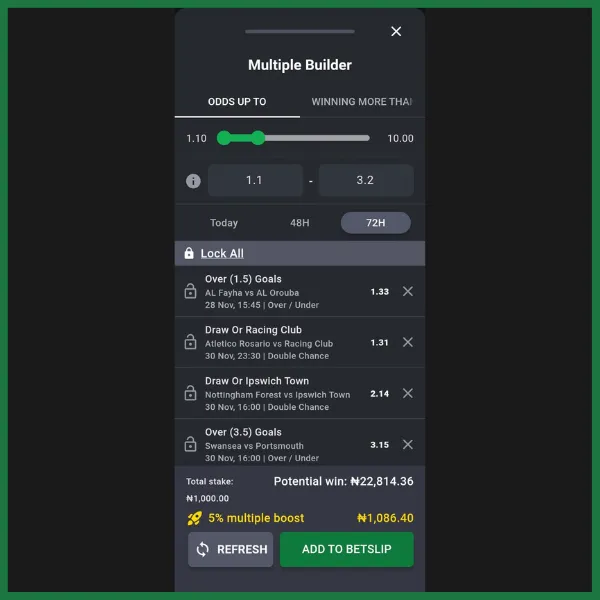 Bet9ja app Multiple Builder feature