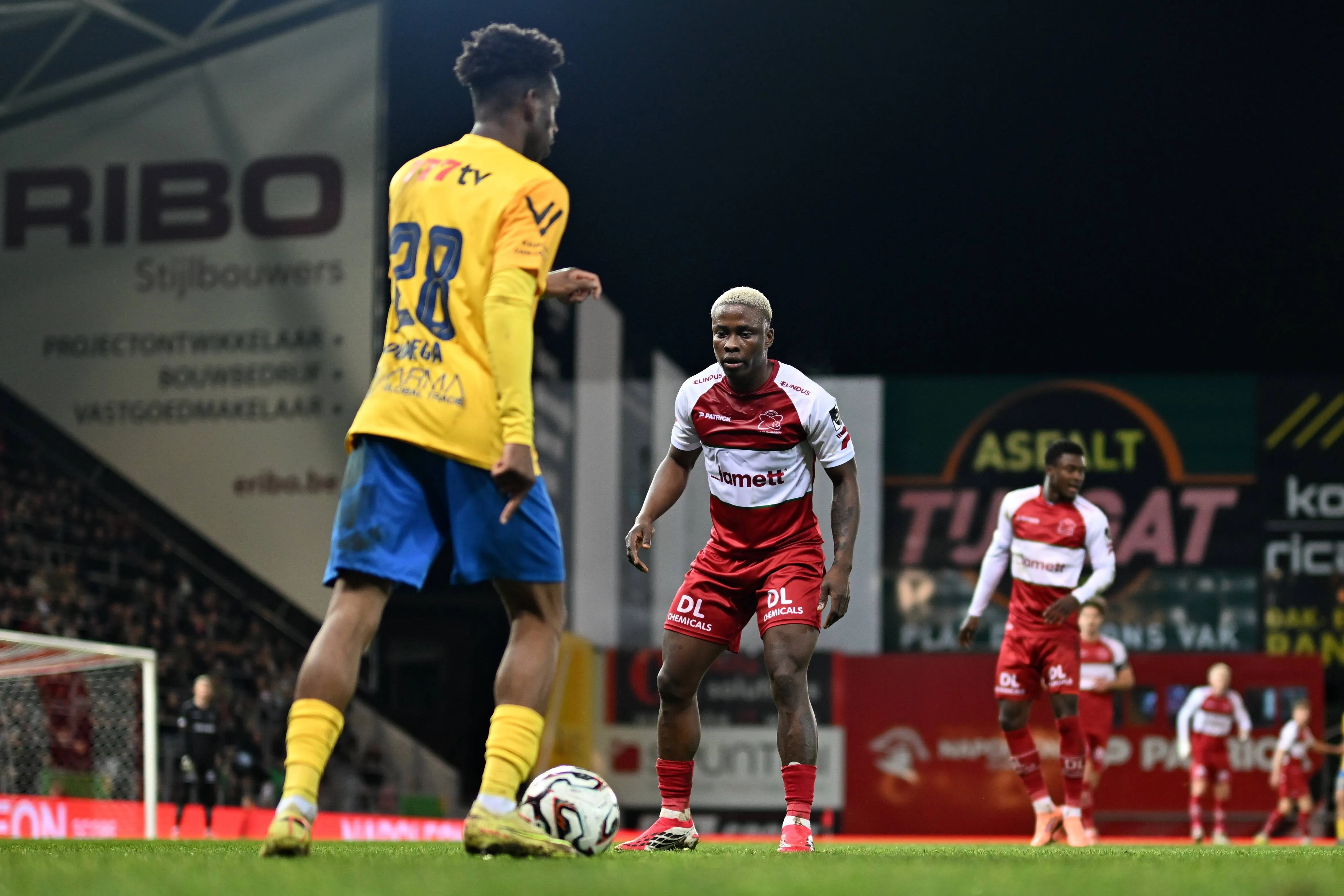 Tochukwu Nnadi pictured during a soccer match between SV Zulte Waregem and KVC Westerlo