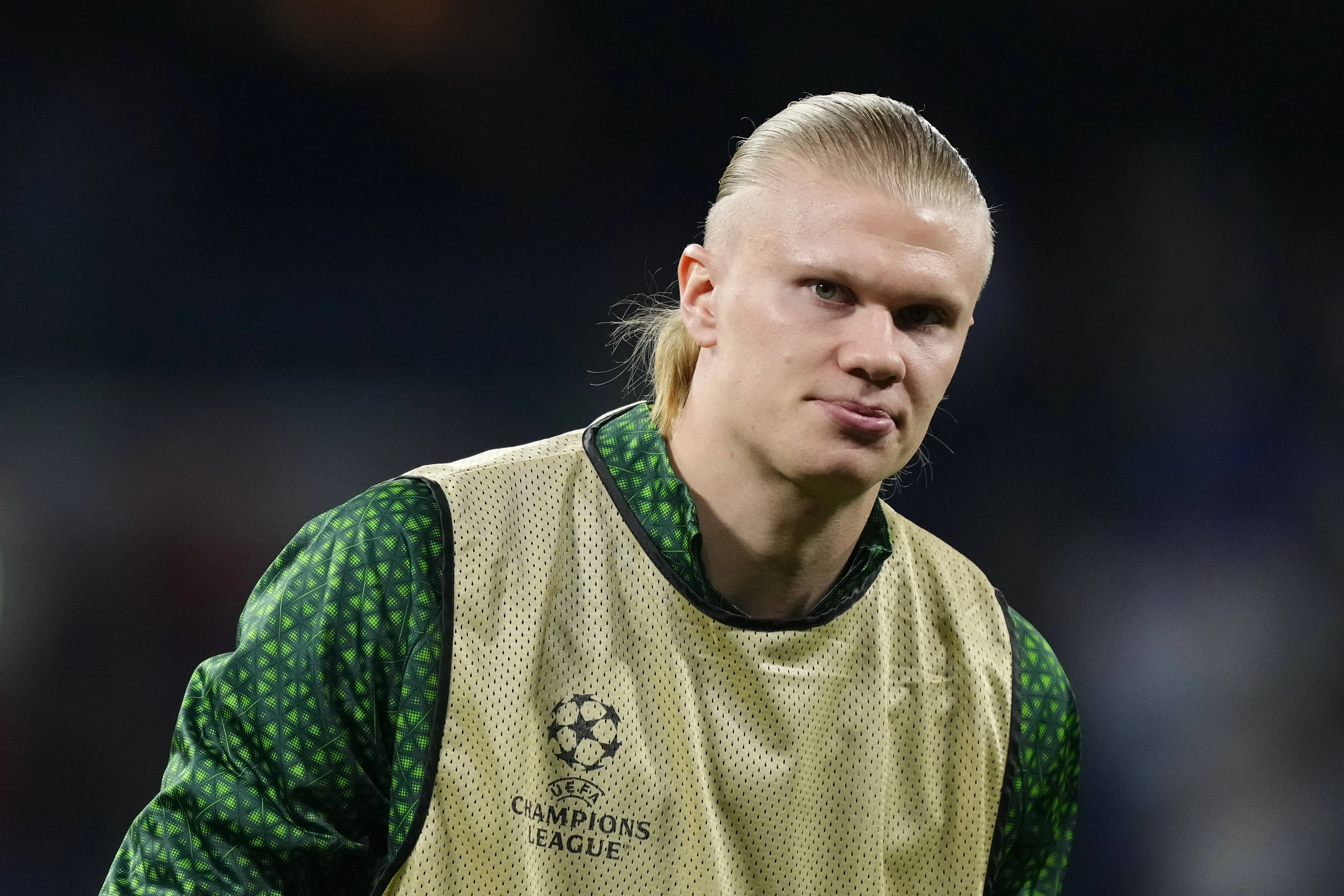 Erling Haaland during the warm-up before the UEFA Champions League match between Real Madrid CF and Manchester City FC at Estadio Santiago Bernabeu