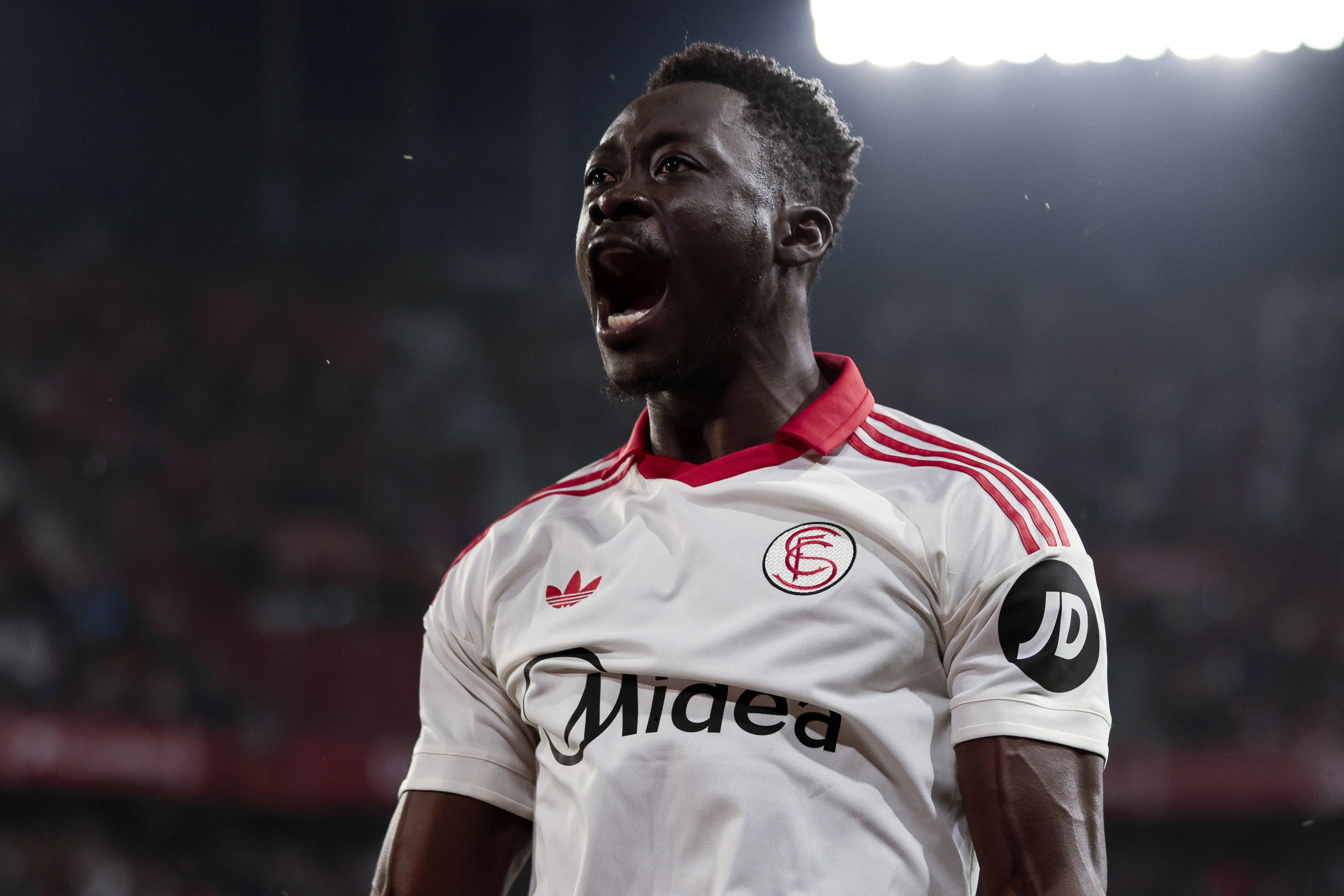 Akor Adams of Sevilla FC celebrates a goal