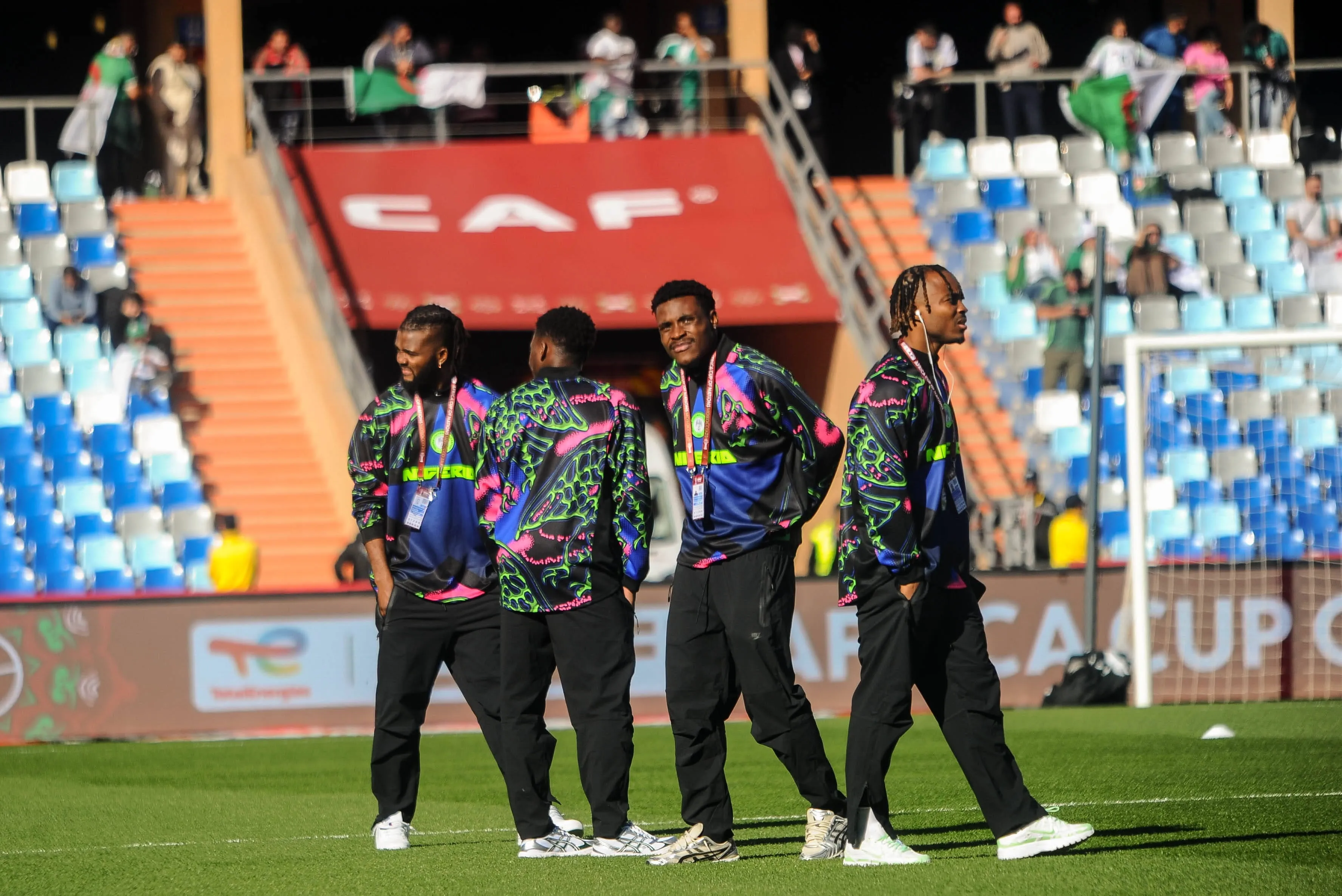 Bright Osayi Samuel, Bruno Onyemaechi, Oluwafisayo Dele Bashiru and Chidozie Awaziem during the Africa Cup of Nations AFCON match between Algeria and Nigeria