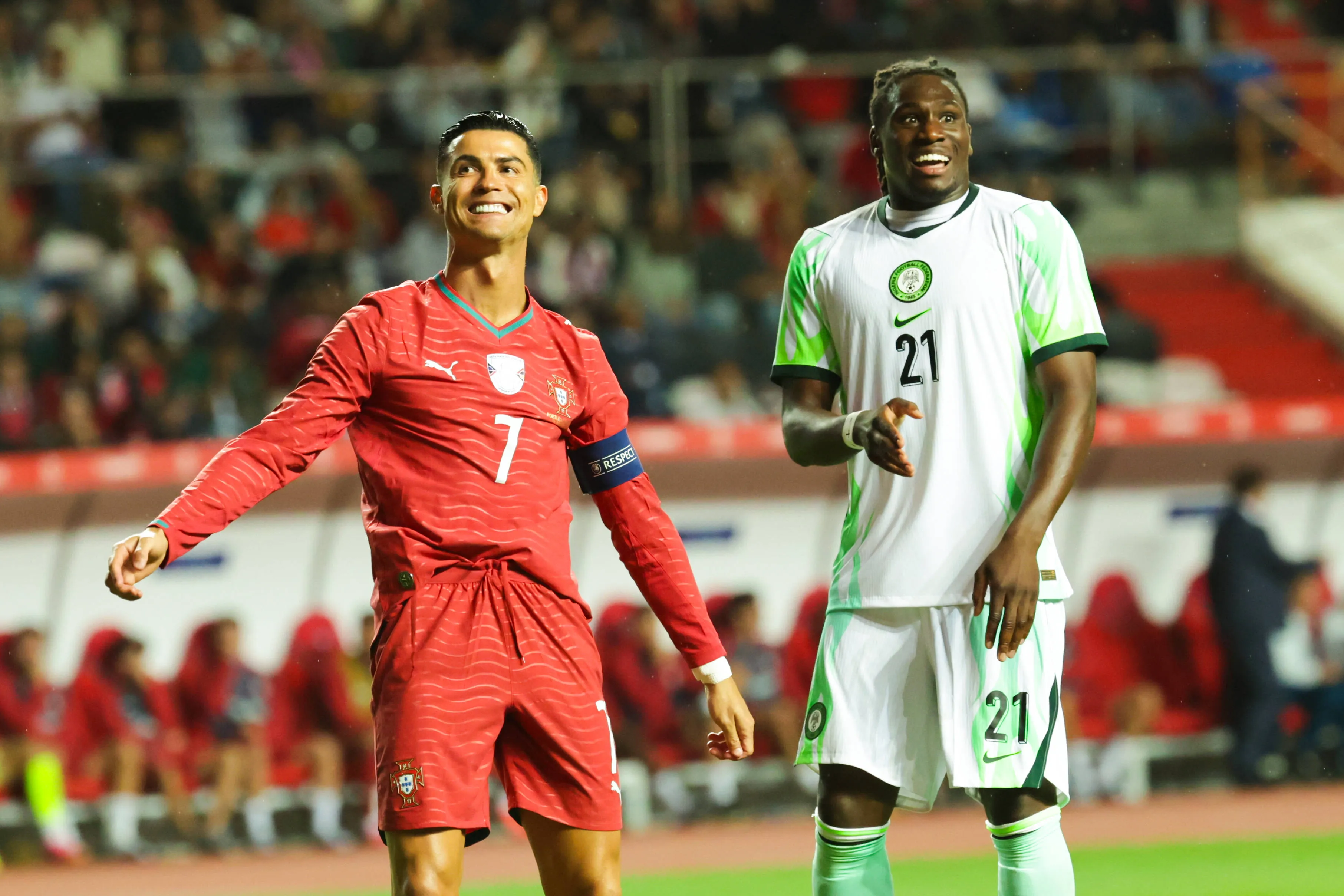 Calvin Bassey and Cristiano Ronaldo