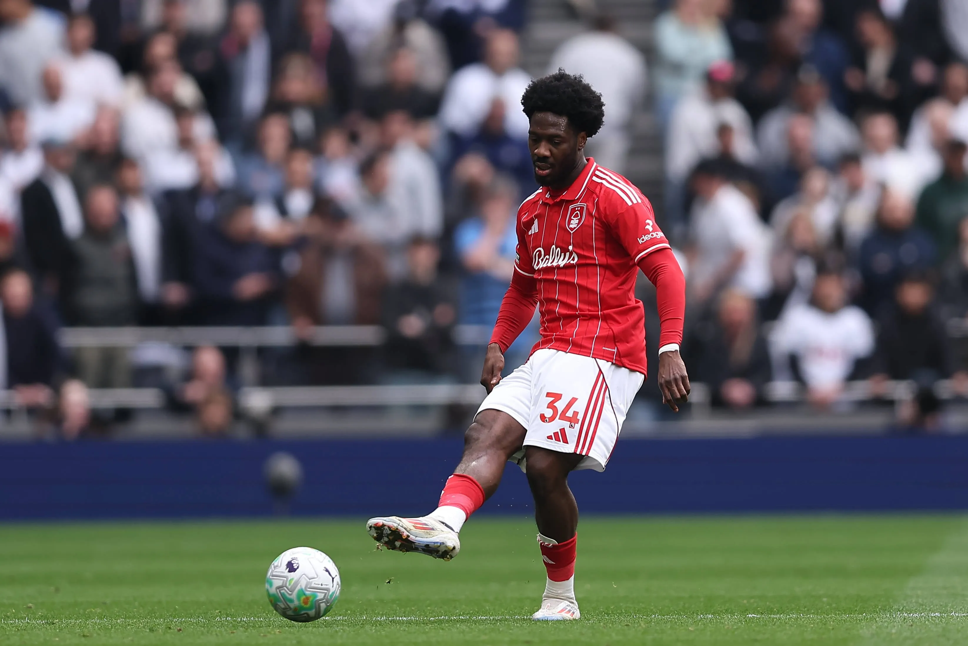 
 Tottenham Hotspur versus Nottingham Forest Ola Aina of Nottingham Forest passes the ball