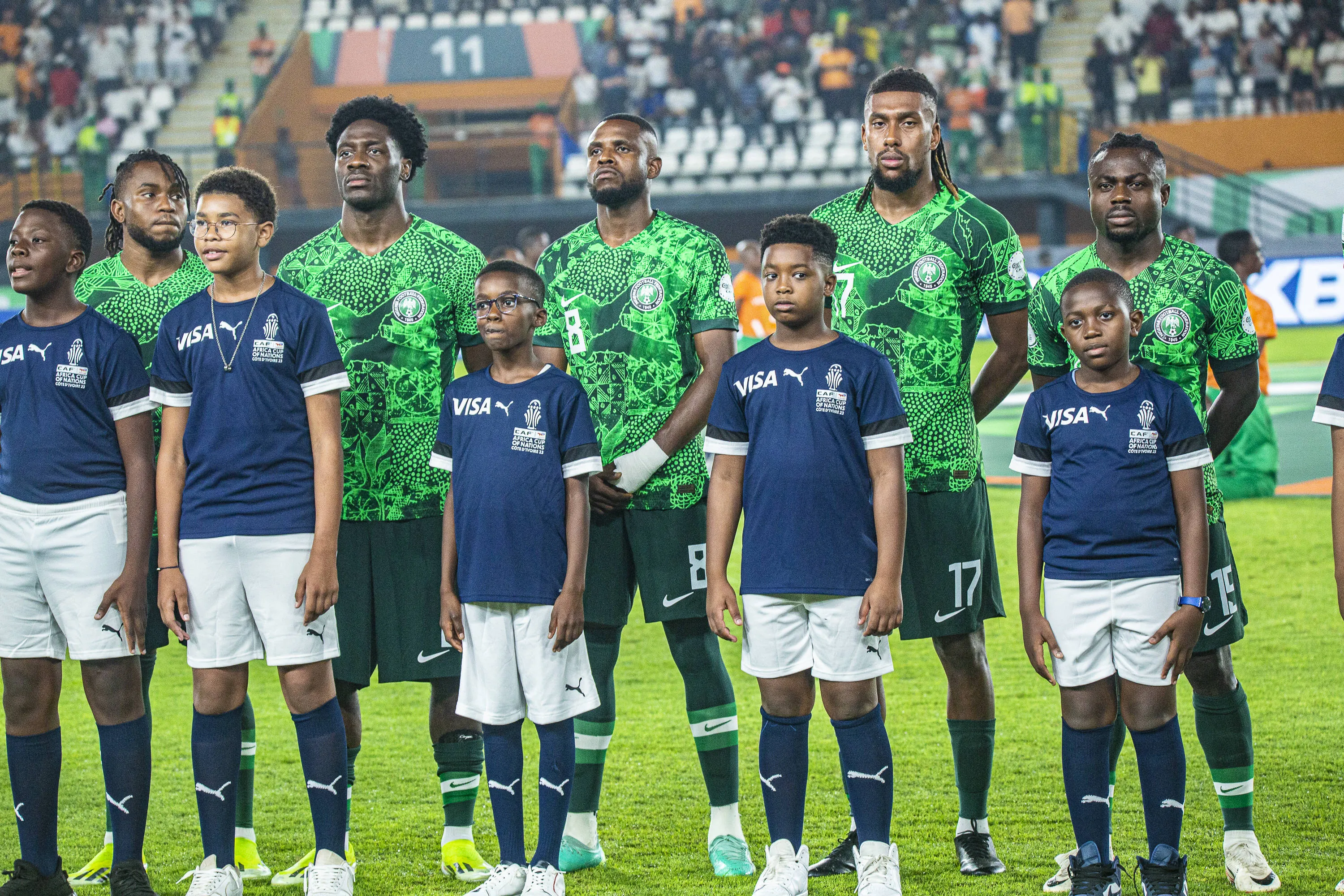 Super Eagles players, Ademola Lookman, Ola Aina Frank Onyeka, Alex Iwobi and Moses Simon