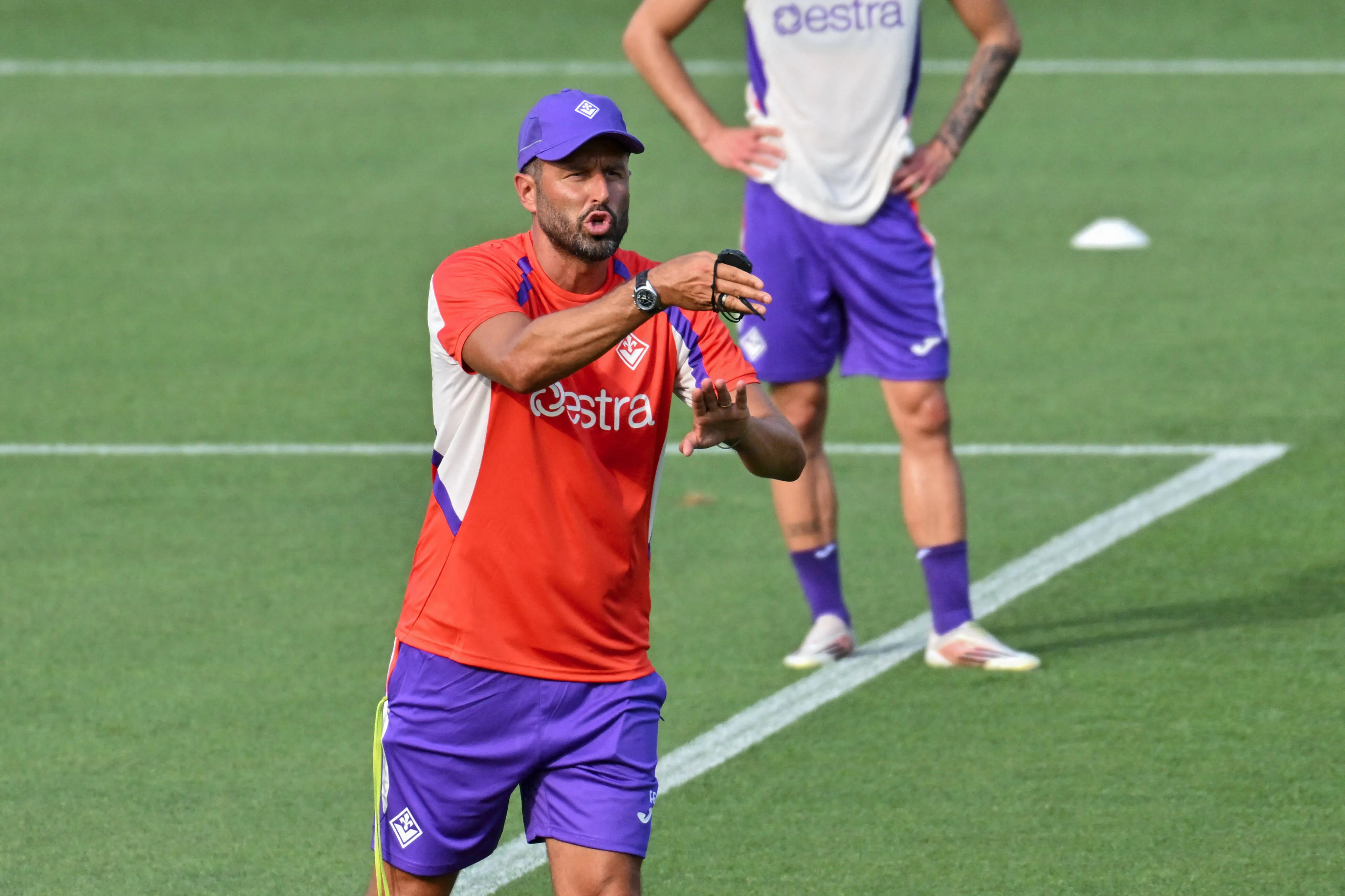 ACF Fiorentina coach Fabio Grosso during an ACF Fiorentina training session for an Italian Serie A soccer match in Bagno a Ripoli FI, Italy, July 13, 2026. 