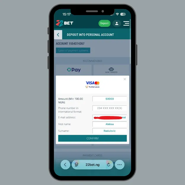 22bet making a deposit