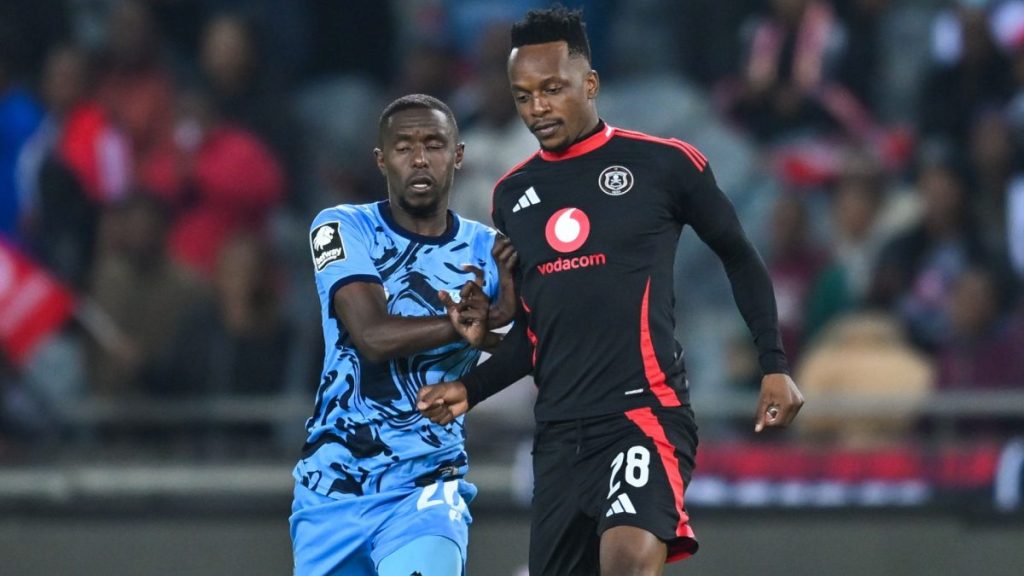 Patrick Maswangayi playing against Magesi. Photo – Orlando Pirates