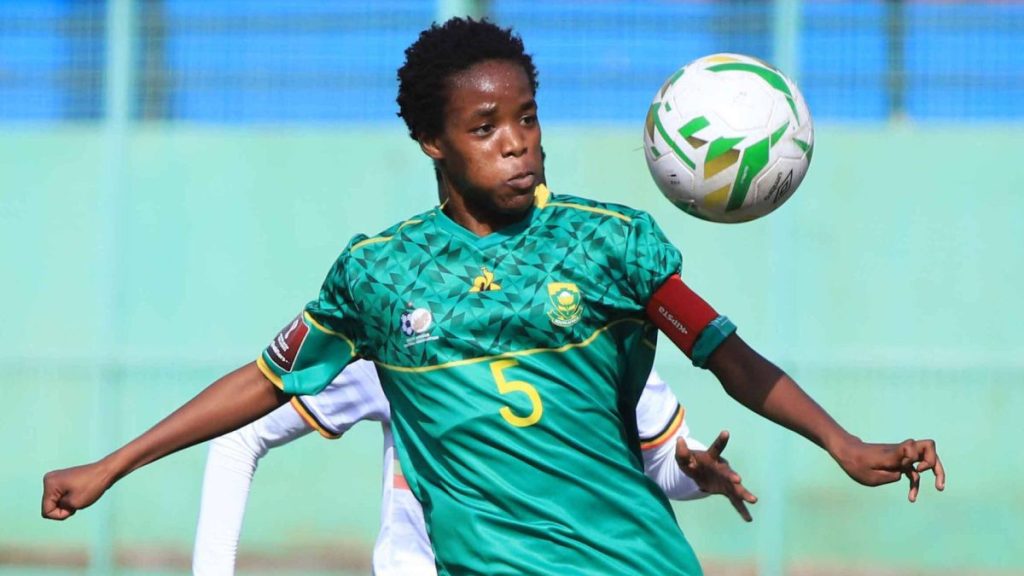 Lonathemba Mhlongo in action for Banyana Banyana. Photo – Imago