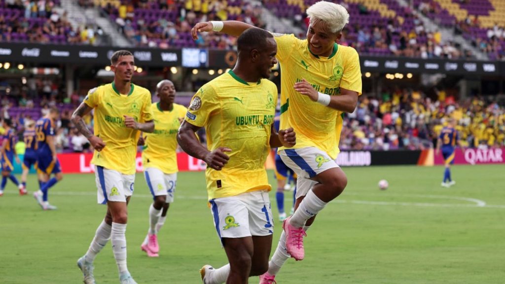 Mamelodi Sundowns Iqraam Rayners and Marcello Allende celebrate at Club World Cup. Photo Imago