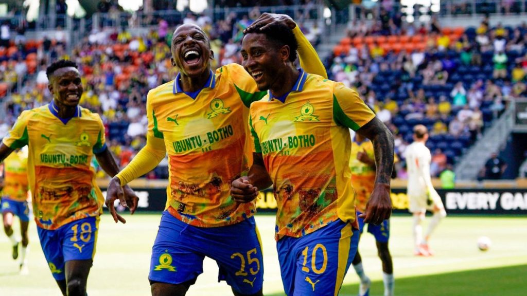 Mamelodi Sundowns players celebrate Lucas Ribeiro's goal against Borussia Dortmund. Photo -Imago