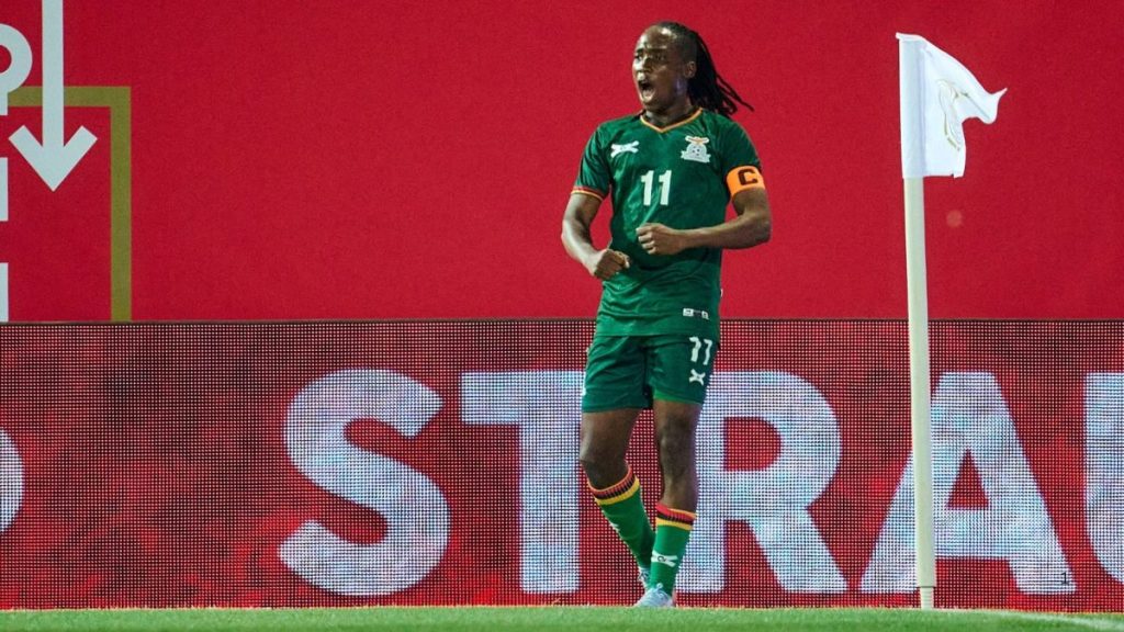 Zambia captain Barbra Banda celebrating a goal during a past match. Photo – Imago
