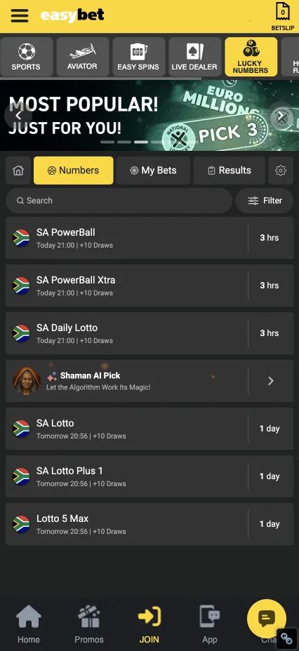 Easybet Lucky Numbers South Africa