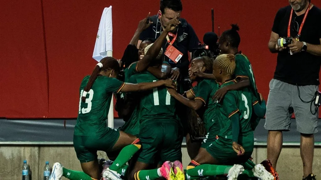 Zambia players celebrate a goal. Photo -Imago