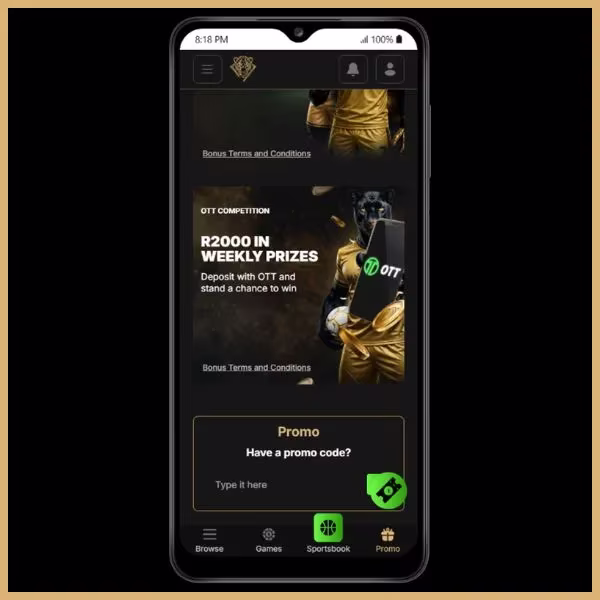 Pantherbet R2000 OTT Competition promotional banner in Promotions tab