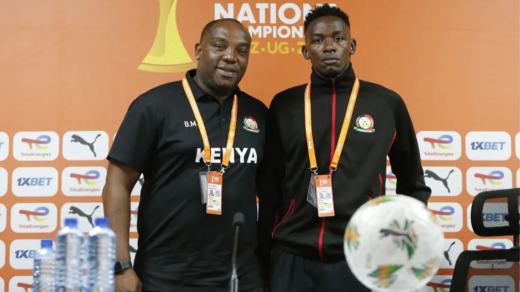 Benni McCarthy with Kenyan defender Alphonce Omija. Photo Joel Oliver