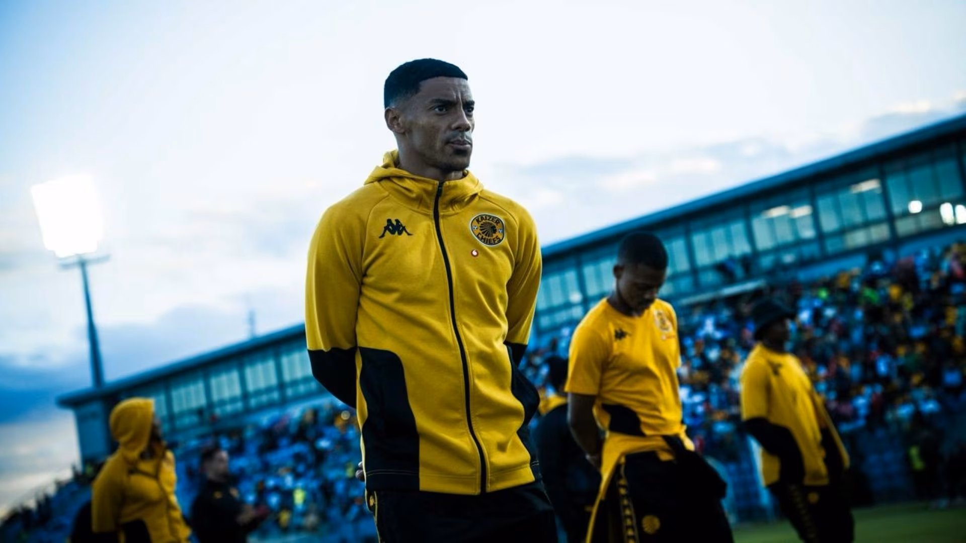 Dillan Solomons of Kaizer Chiefs inspecting the pitch ahead of PSL game