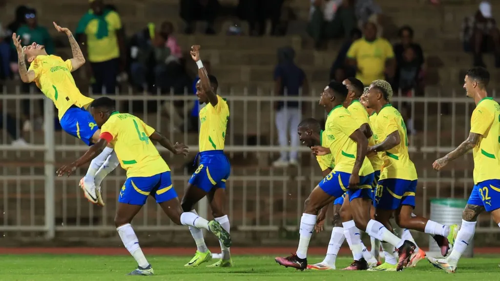 Mamelodi Sundowns players celebrate a goal against Sekhukhune United. Photo &ndash; Mamelodi Sundowns