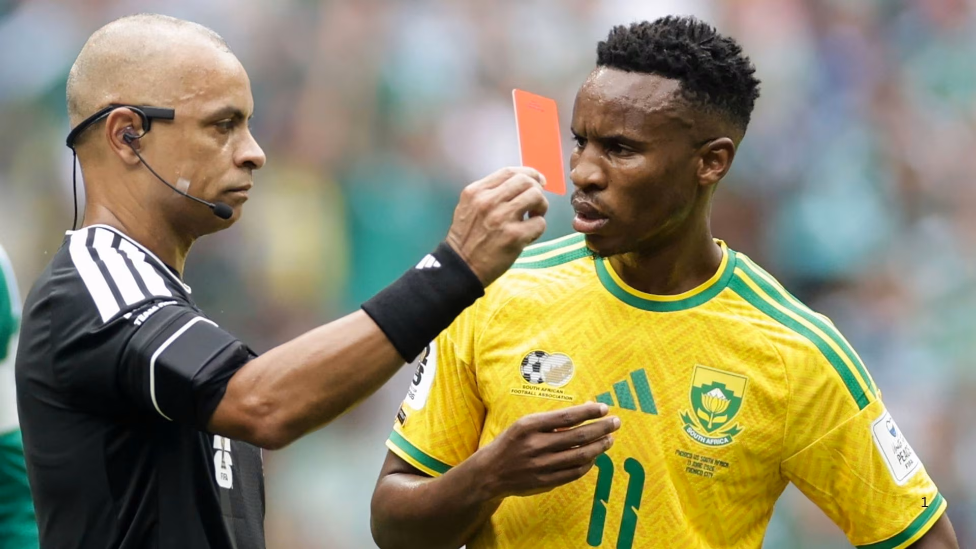 Themba Zwane when he was sent off against Mexico.