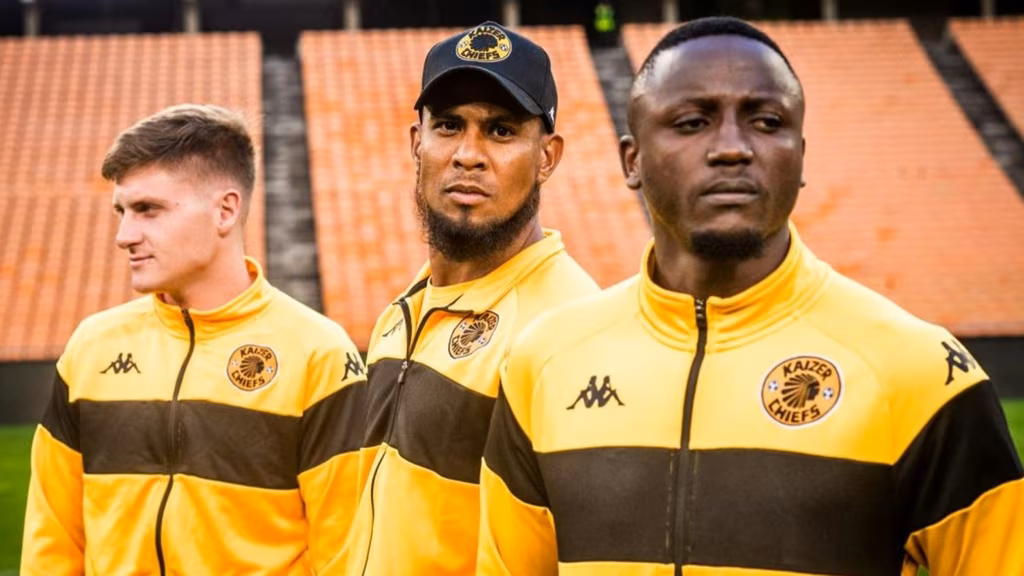 Bradley Cross, Brandon Petersen and Bruce Bvuma of Kaizer Chiefs.
