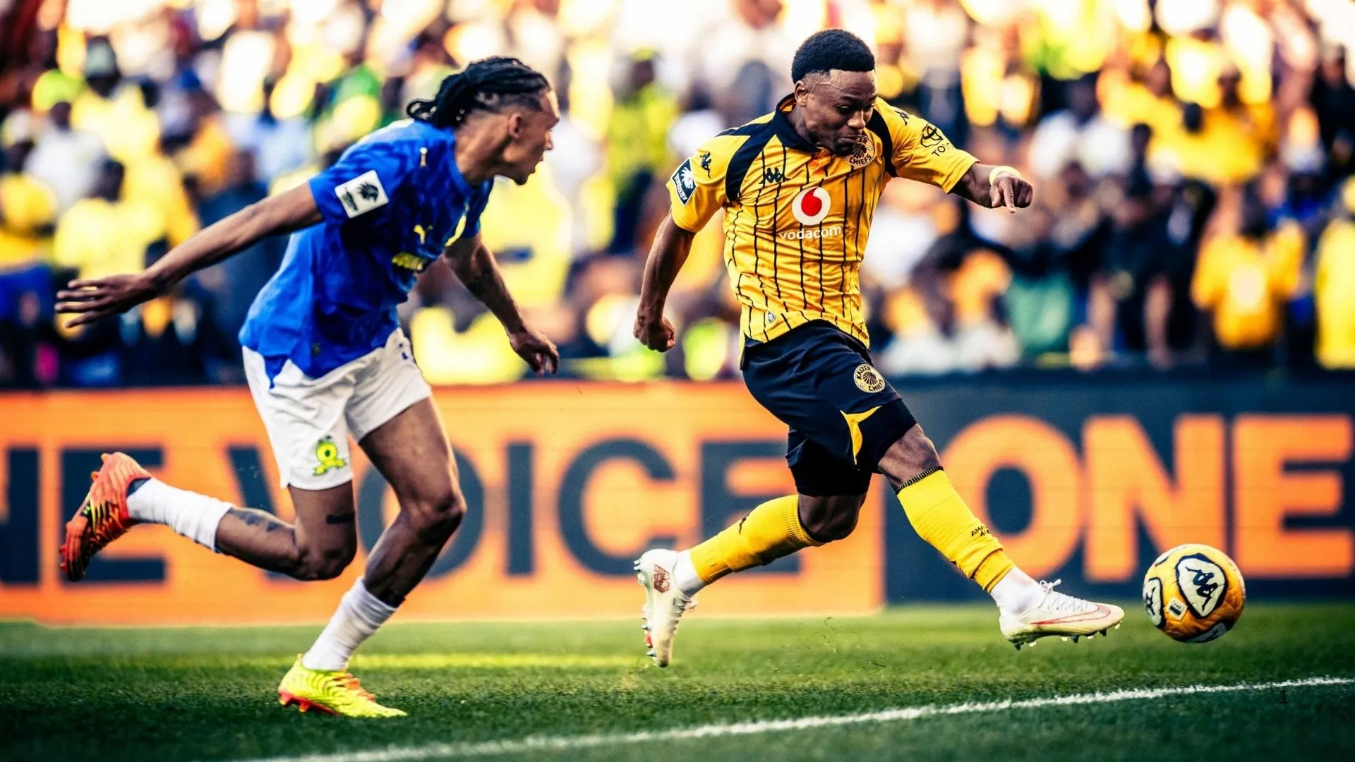 Langelihle Phili of Kaizer Chiefs shoots the ball against Mamelodi Sundowns.