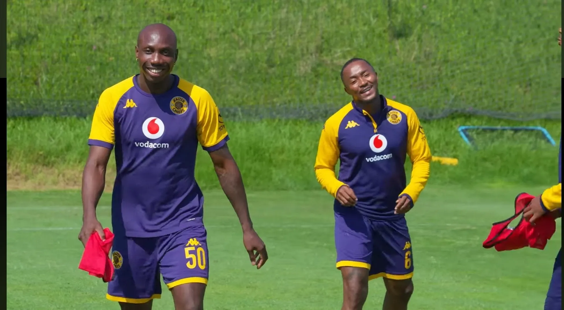Kaizer Chiefs striker Etiosa Ighodaro (left) in training.