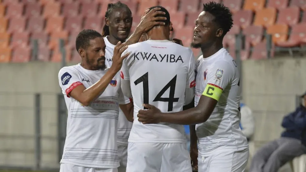 Sinoxolo Kwayiba celebrates a goal