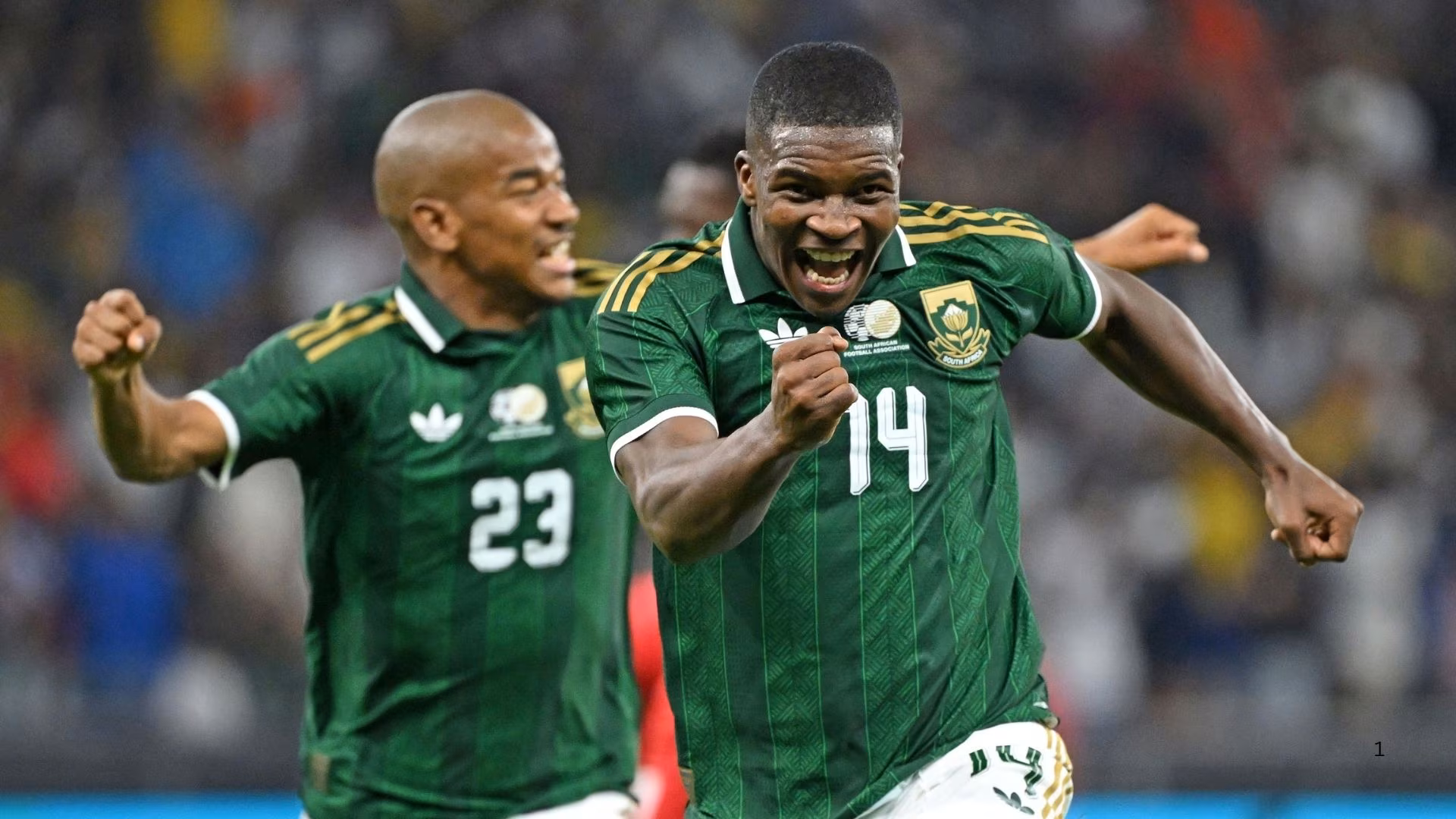 Mbekezeli Mbokazi celebrates his goal for Bafana against Panama