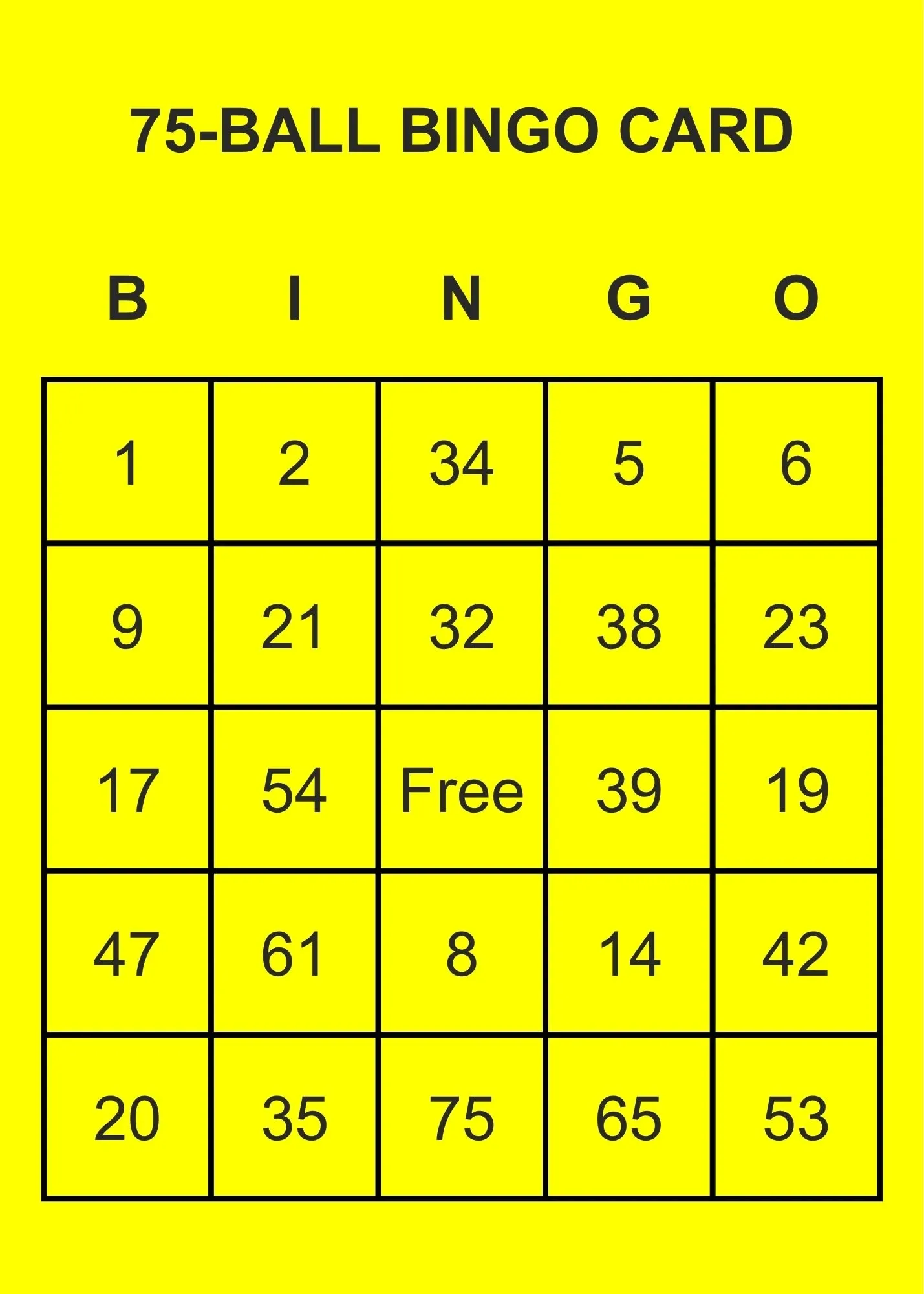 General 75-Ball Bingo Card template.