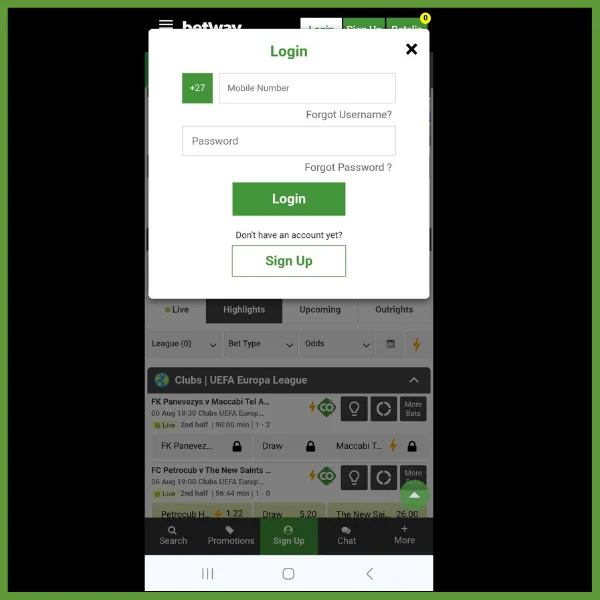 Betway app login