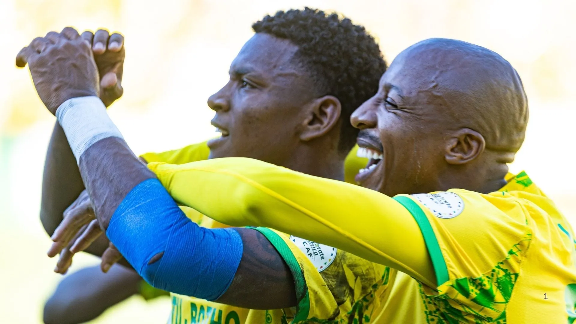 Bryan Leon and Khuliso Mudau of Mamelodi Sundowns celebrate