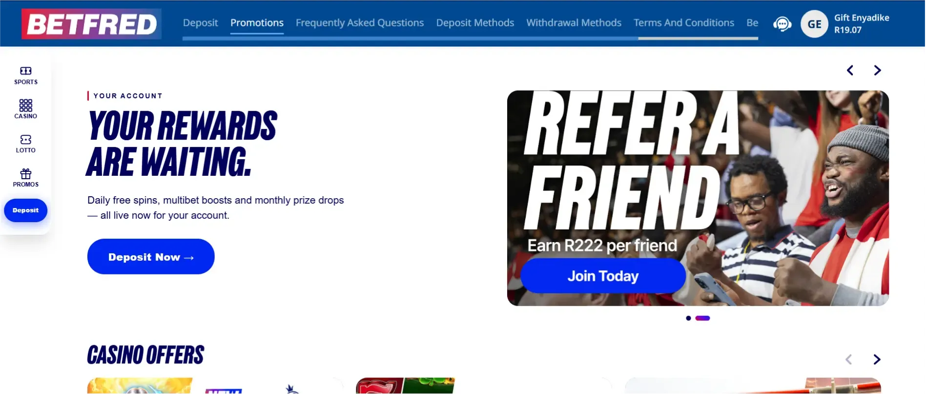 Betfred promotional page showing R222 Refer a Friend bonus