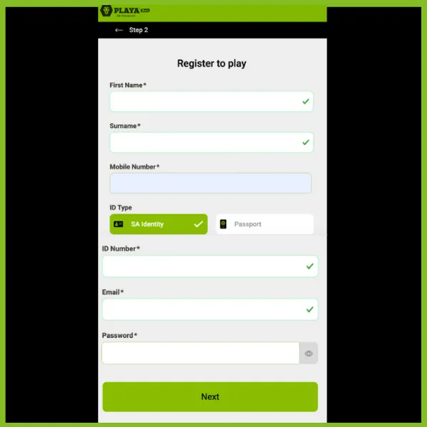 Playabets registration form