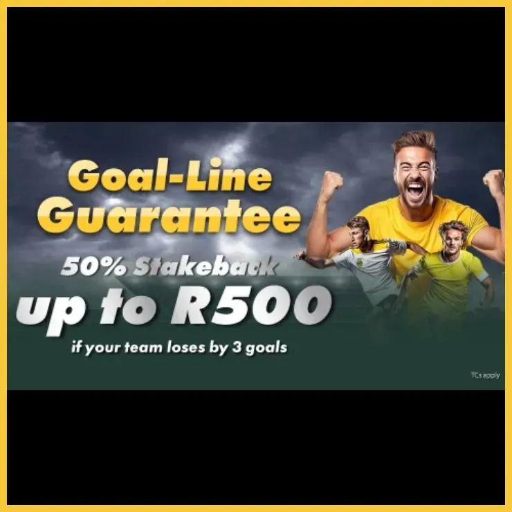 Gbets Goal-Line Guarantee promotional banner. Get 50% stakeback when your chosen team loses by 3.