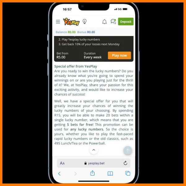 YesPlay Lucky Numbers promotion.
