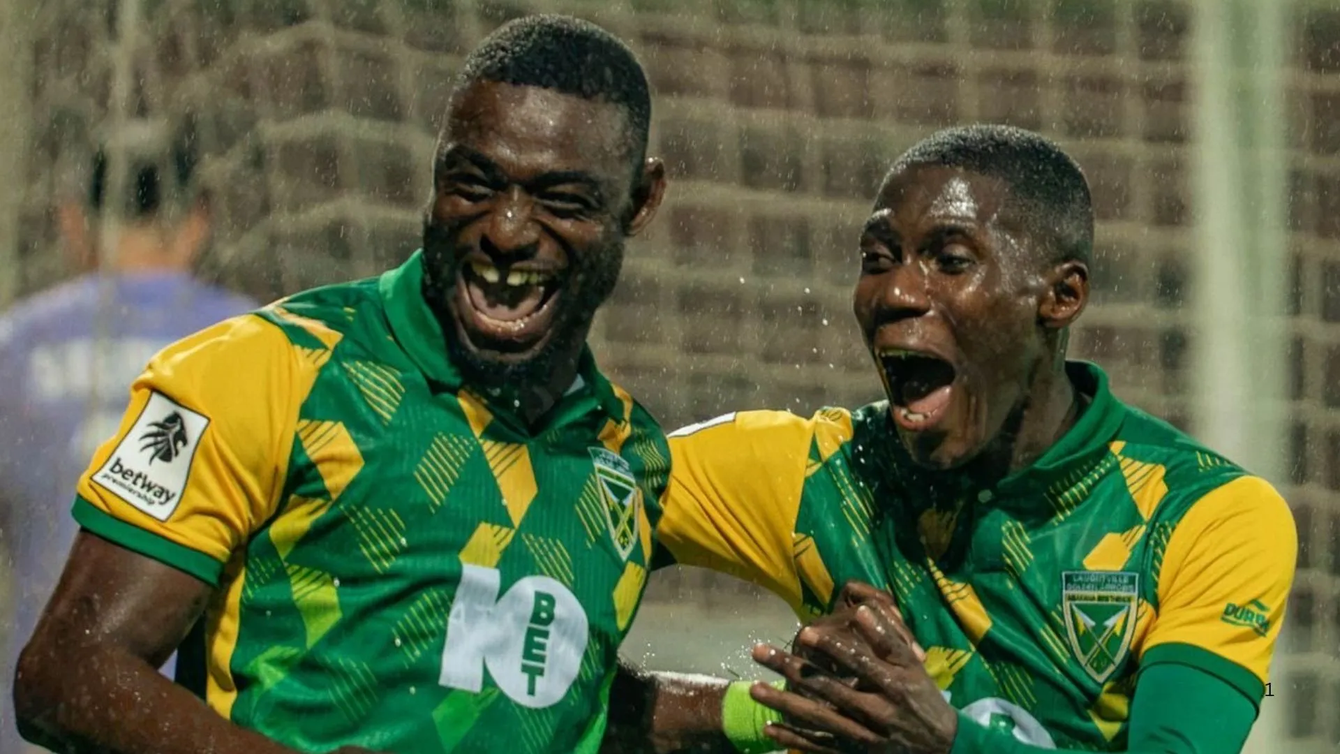 Golden Arrows striker Junior Dion (left) celebrates his goal.