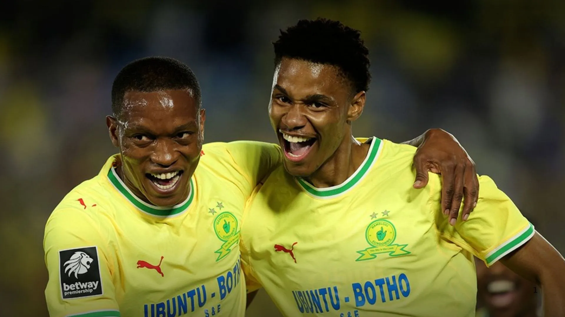 Grant Kekana and Malibongwe Khoza celebrate a goal against Marumo Gallants.