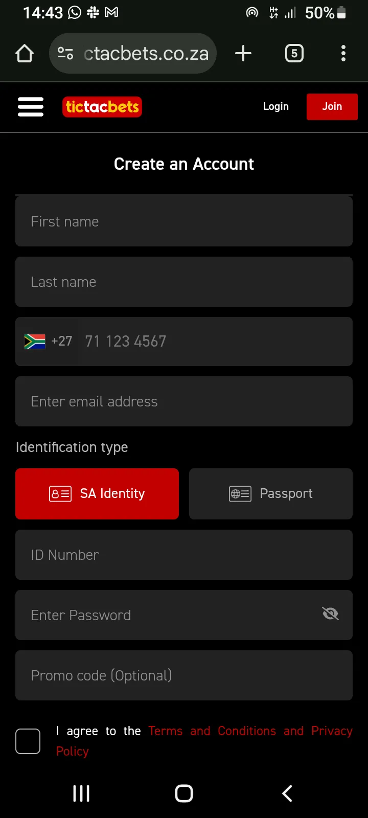 Tictacbets Registration 1 for Tictacbets Review